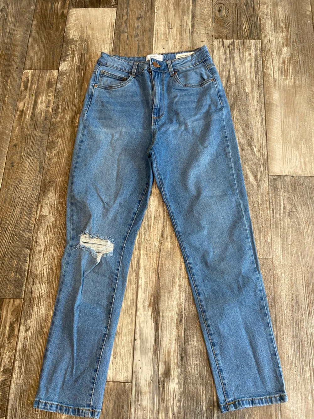 Cotton On Blue High-Waist Distressed Mom Jeans